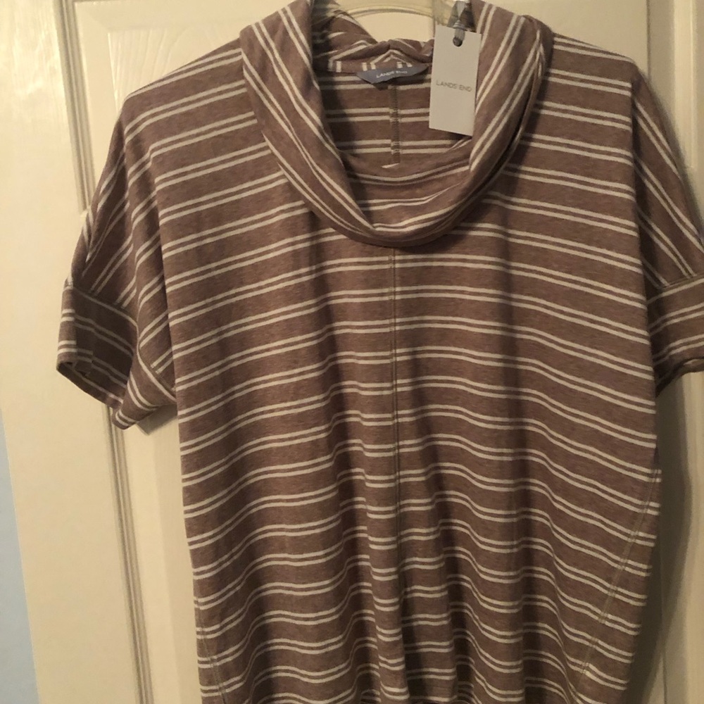 Lands' End Women’s Cowl Neck Tan & White Striped Top Size 3XL
